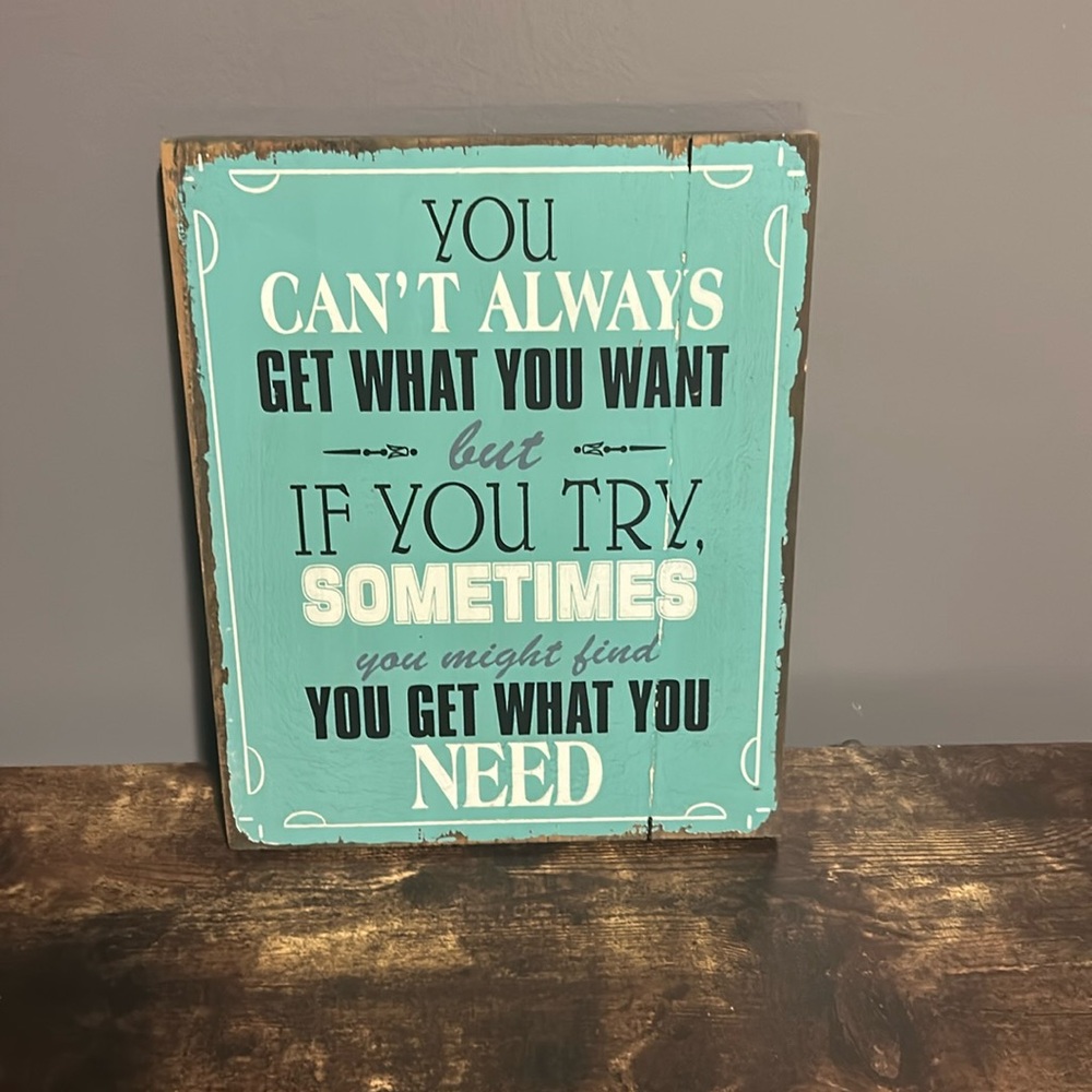 Like new wooden graphic teal sign wall decor